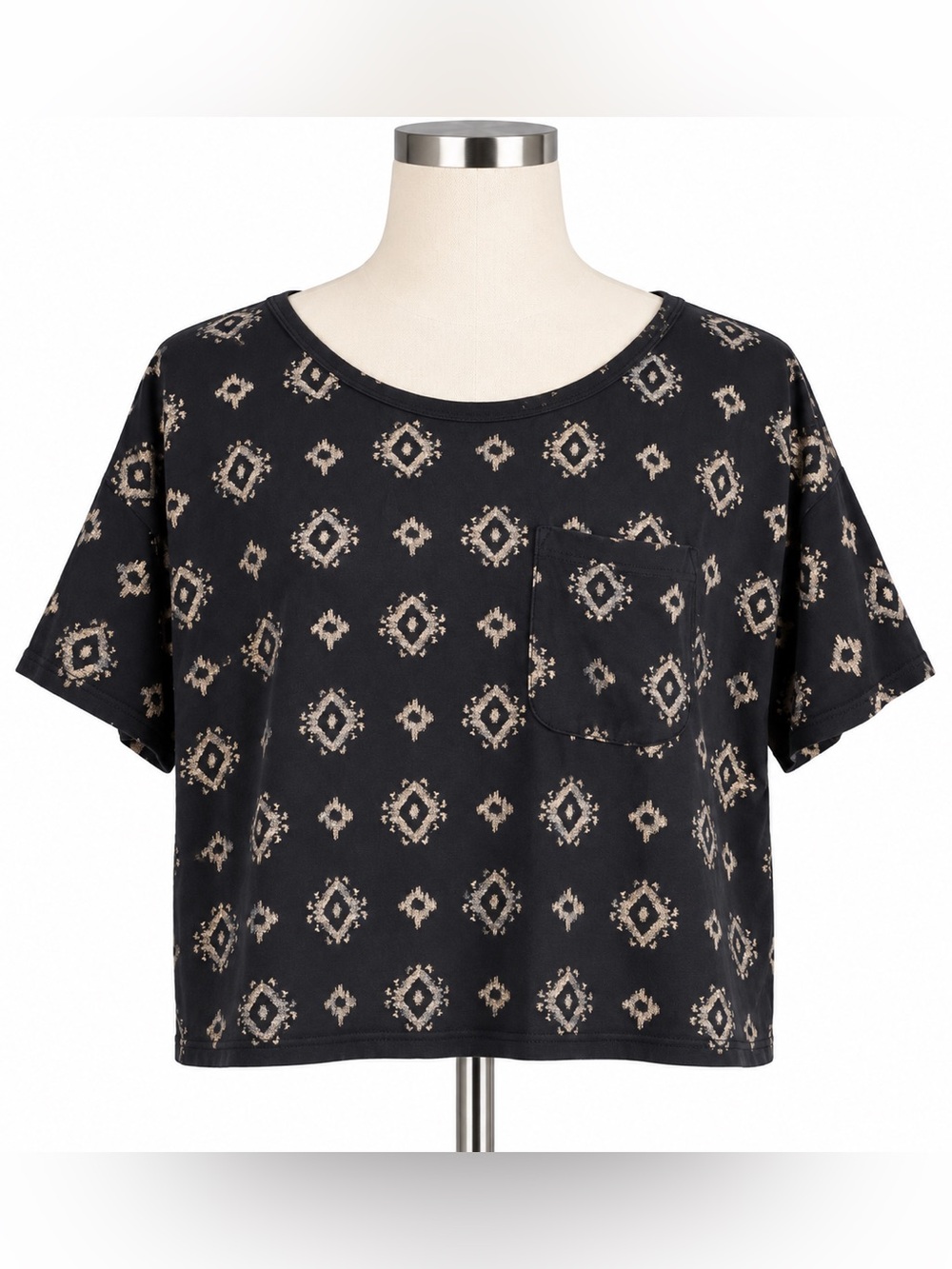 Hollister Black & Gold Geometric Cropped Pocket Tee Size Small